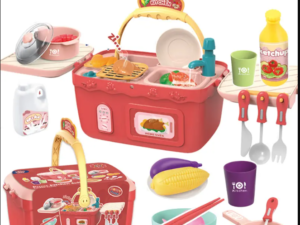 Portable Handbasket Simulated Real Cooking Oven Dinnerware Washing Vegetable educational Learning Pretend Play Mini Kitchen Toys(SK-104)