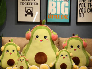 Cute Avocado Wearing headphones Stuffed Plush Toy Filled Doll Fruit Cushion Pillow Soft Toy (15-16))
