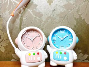 Astronaut Desk Lamp with Glowing Alarm Clock Cartoon Children Kids Reading Night Light Tabletop Clock Home Decorations(9-23)