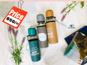 BPA Free Glass Water Bottle with cover (750ml)