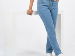 Ladies Casual Light Blue Denim Jogger Pants | Comfortable Stretch Fit Sri Lanka (3512)