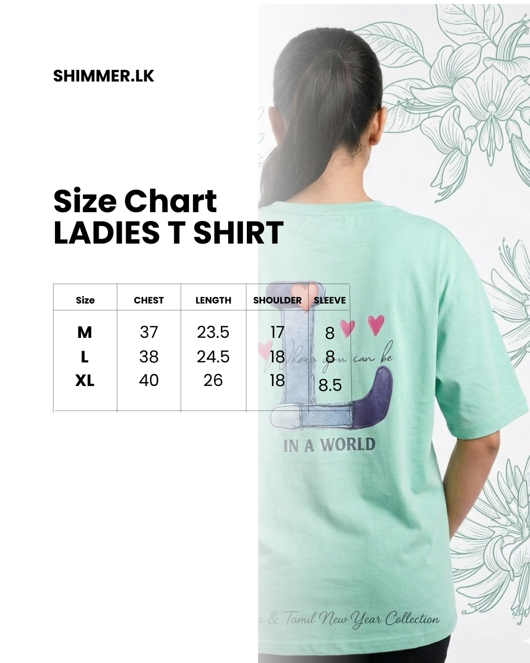 White Clean Size Chart Women’s Pants Instagram Post Ladies baggy back print t shirt oversized women tee Sri Lanka