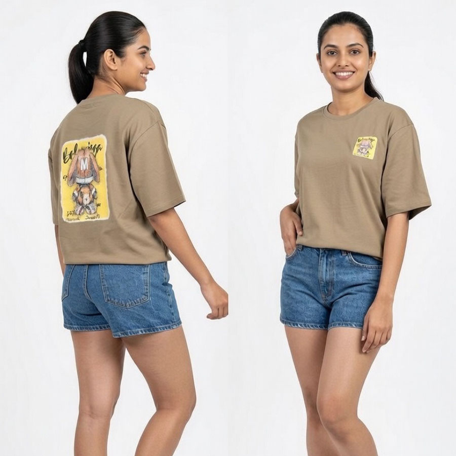ladies-baggy-back-print-tshirt -1 Ladies baggy back print t shirt oversized women tee Sri Lanka