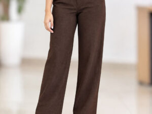 Ladies Mid Waist Ribbed Wide Leg Office Pants